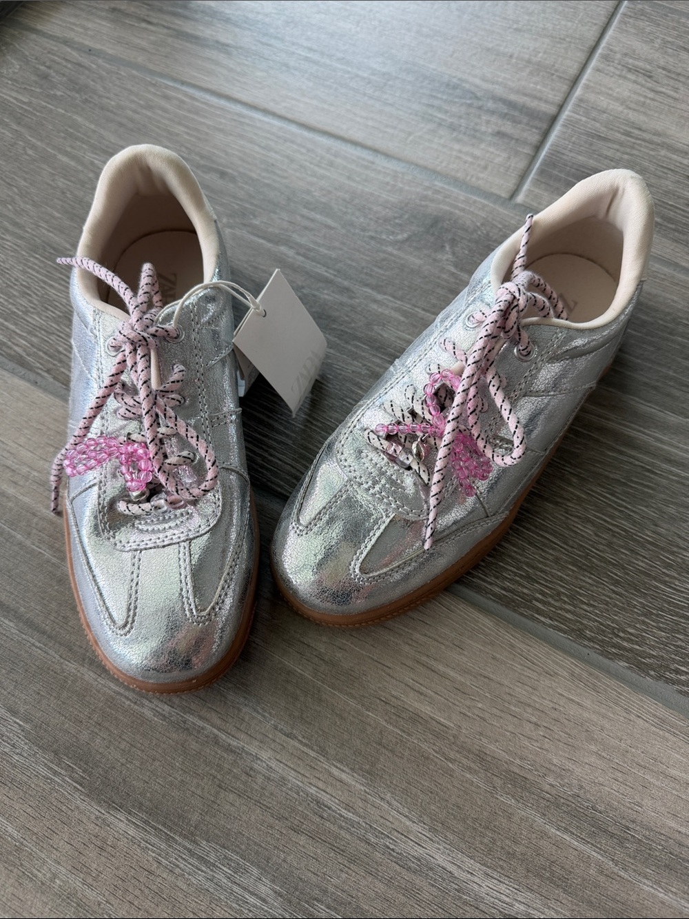 Zara Silver Metallic Sneakers kids size 4 NWT